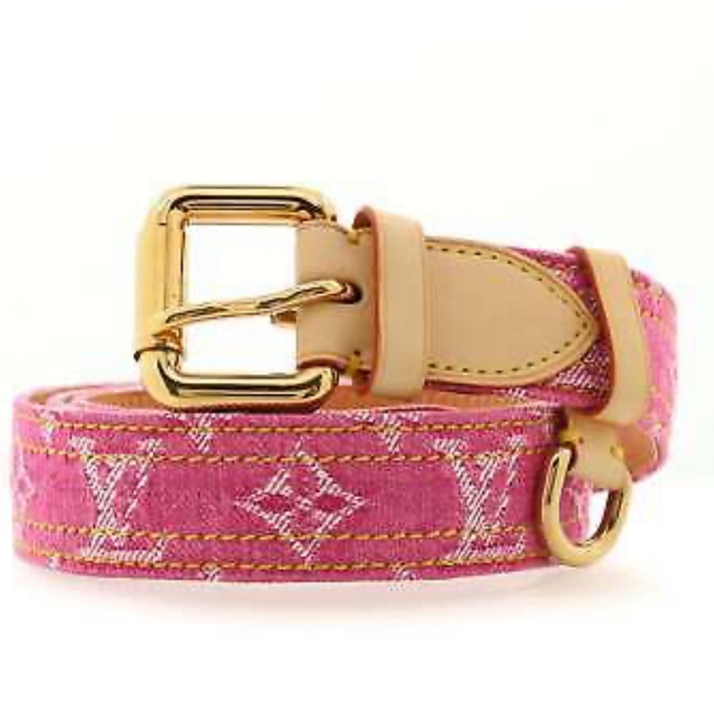 Louis Vuitton Buckle Belt Monogram Denim Medium 90 Pink